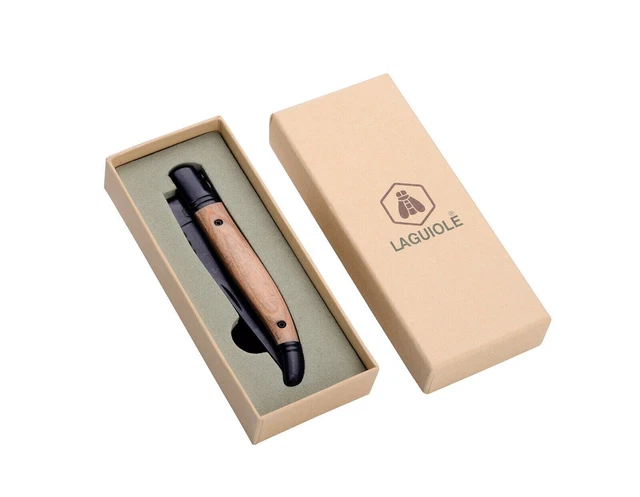 Coltello Tascabile Da Caccia Manico In Legno Lama Nera Laguiole Idea Regalo