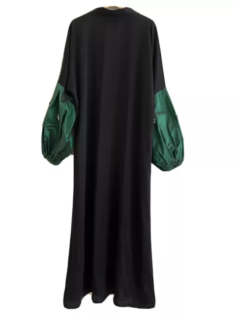 Maxi abito nero verde Abaya/Jubba impreziosito maniche puff 3