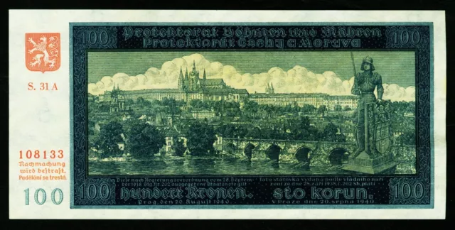 Protektorat Böhmen und Mähren. 100 Kronen / Korun 1940. 560e. P. 7a. SPECIMEN.