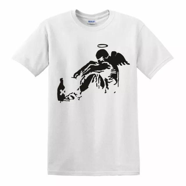 T-SHIRT BANKSY ANGELO UBRIACO Tumblr Street Art regalo di Natale trappola angelo top