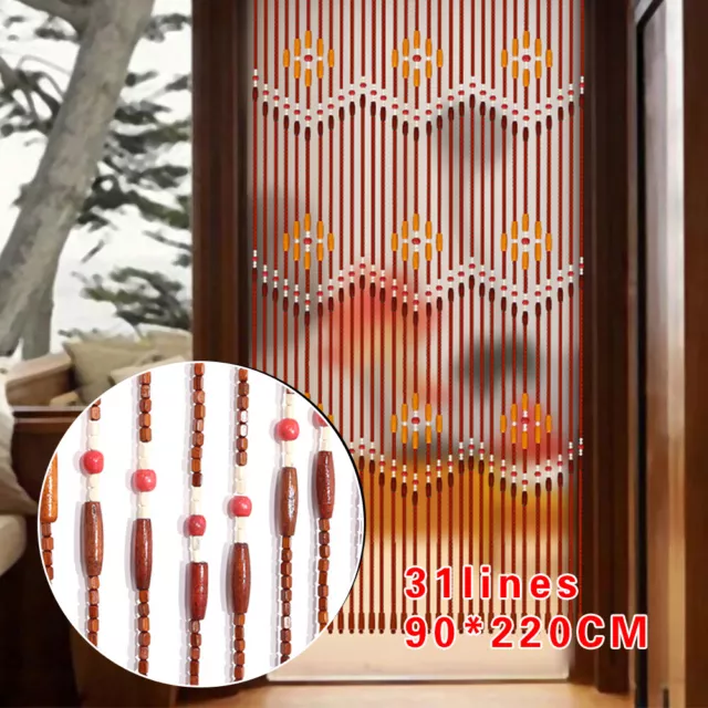 Wooden Bead Curtain Fly Screen Porch Door Dining Room Decor 31 Lines 90x220cm