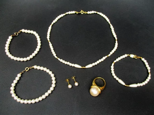 Lot bijoux de perles nacré fantaisie collier/bracelets/bague/boucles d'oreilles