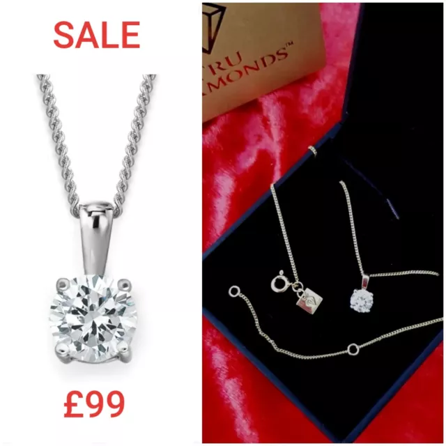 1 carat Lab Diamonds Pendant Brilliant Cut 18in Chain Platinum Clad 🎁 Valentine