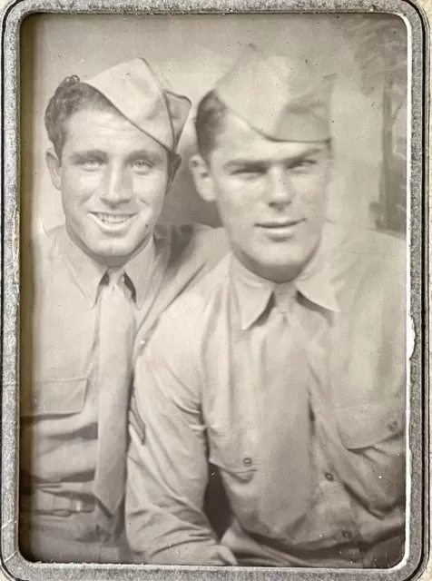 VTG PHOTO BOOTH Sexy Soldier Buddies  1940s Men Art Deco Paper Frame - Gay Int