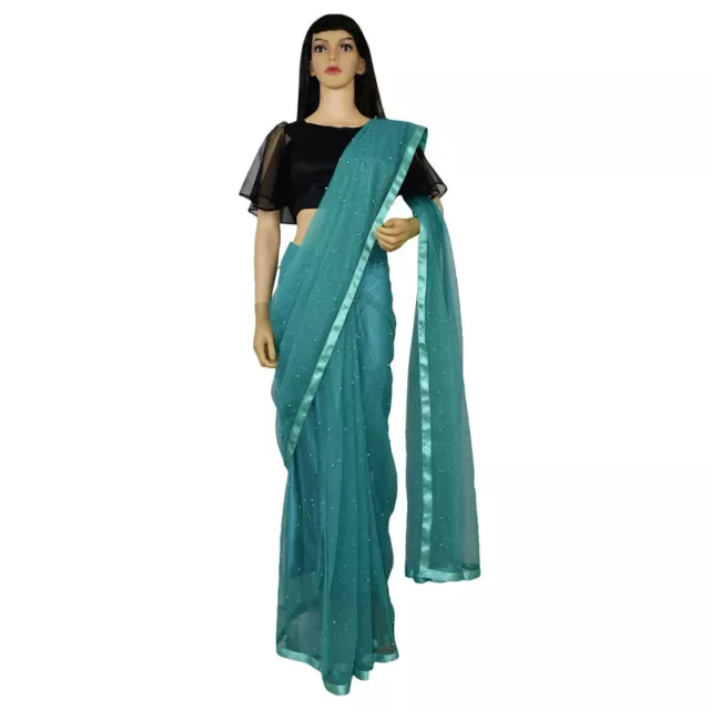 Net Saree Indian Wedding Party Wear Bollywood Designer Pakistani Sari For Womens 3