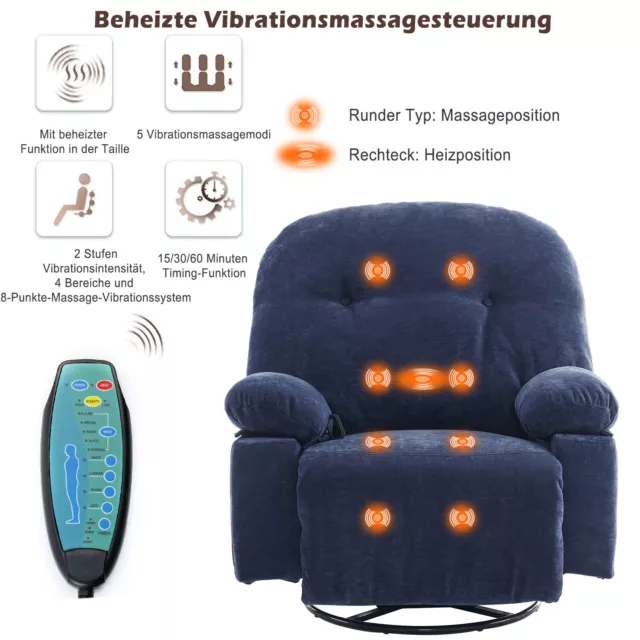 Massagesessel 360° drehbar Liegefunktion Fernsehsessel Relaxsessel Wärmefunktion 2