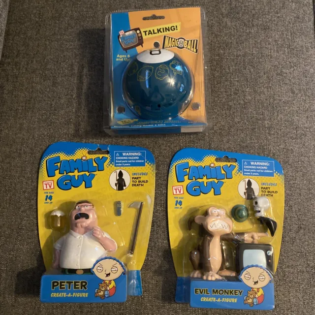 Family Guy Create-A-Figure Peter Evil Monkey Figure Death Part Magic 8 Ball Lot