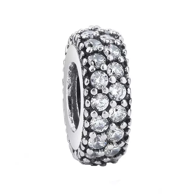PAVE CHARM SPACER - Solid 925 sterling silver European bead charm-CZ