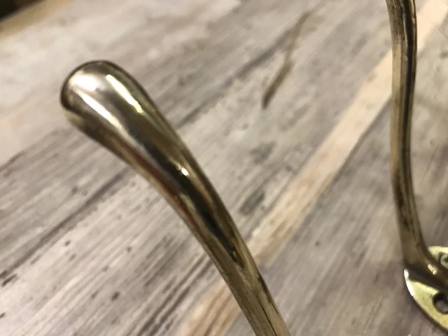 Original Set Antique Edwardian Brass Coat Hooks Old X 3 Metal Reclaimed Vintage 3