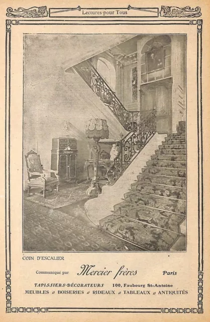 Paris Fbg St-Antoine " Mercier Freres  " Tapissiers Decorateurs Publicite 1912