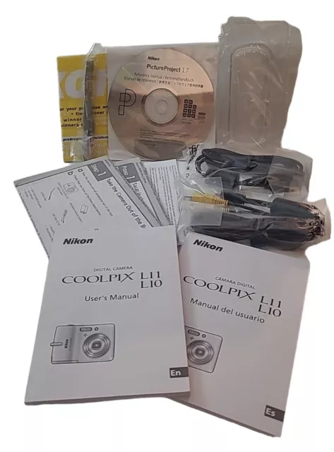 Nikon Coolpix L10 L11 Guía Manual de Inicio Rápido Correa de Cuerdos Inglés Español CD