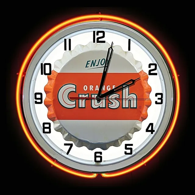 15" Enjoy Orange Crush Soda Bottle Cap Sign Orange Double Neon Clock ManCave Pop