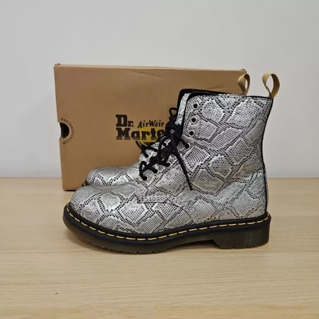 DR MARTENS 1460 Vegan Metallic Snake Print Grey Silver Faux Leather Boots Uk 7 129.99 PicClick UK