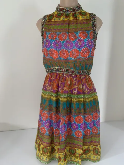 Vintage Victoria Royal Ltd Multicolour Sequin Beaded Dress SIZE 14 (Aus 8) Lined