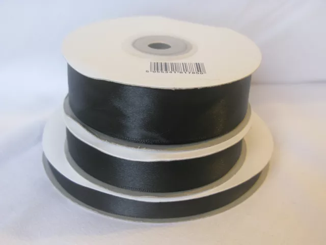 Full 50m reel black double sided satin ribbon 3 10 16  25mm crafts cards wedding