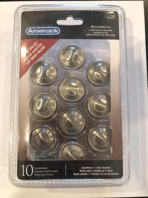 Amerock Cabinet Knob 10-Pack TEN1586G10 Satin Nickel 1-3/8" Diameter