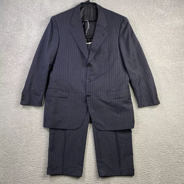 Brioni Suit Mens 54R (Actual 46 ) Blue Striped 2 Piece Wool 3 Button Pants 34x29