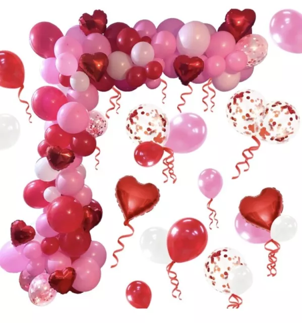 104Pcs Birthday Love Red Pink White Balloon Arch Kit Confetti Party Brand New