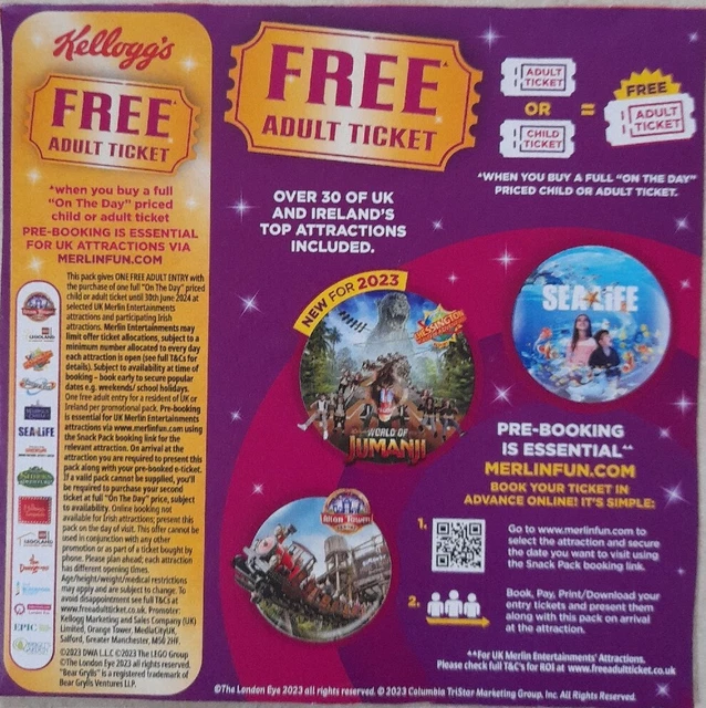 2 for 1 Entry Merlin Attraction Alton Towers, Legoland, Thorpe Park Voucher x 2