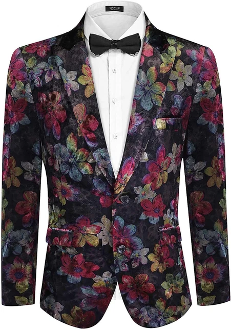 COOFANDY Mens Floral Tuxedo Jacket Slim Fit Paisley Notched Lapel Velvet Suit Bl