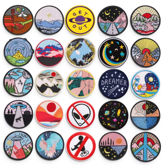 Space Iron on Sew on Circle Round Patch Embroidered Applique Craft Badge Emblem