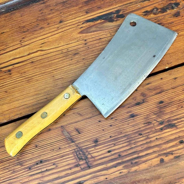 VINTAGE BRIDDELL SOLID Steel Butcher KNIFE Meat CLEAVER 9" Blade USA