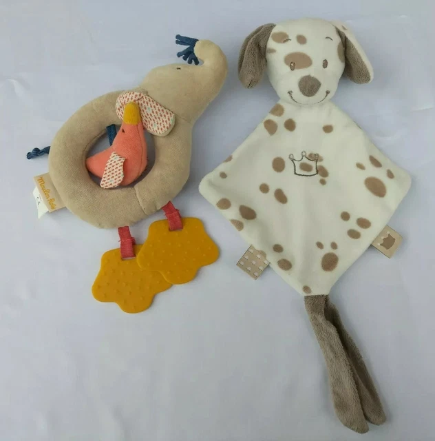 ⭐⭐⭐ Doudou Plat NOA - MAX  chien blanc tâches marron couronne NATTOU