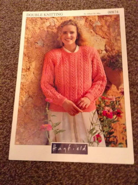 Vintage Knitting Pattern Hayfield Dk Ladies Lace &Cable Sweater 30-40 Inch Chest