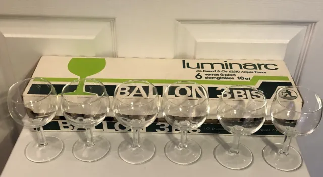 Vintage Luminarc French Set Of 6 Wine Glasses  16cl With Box