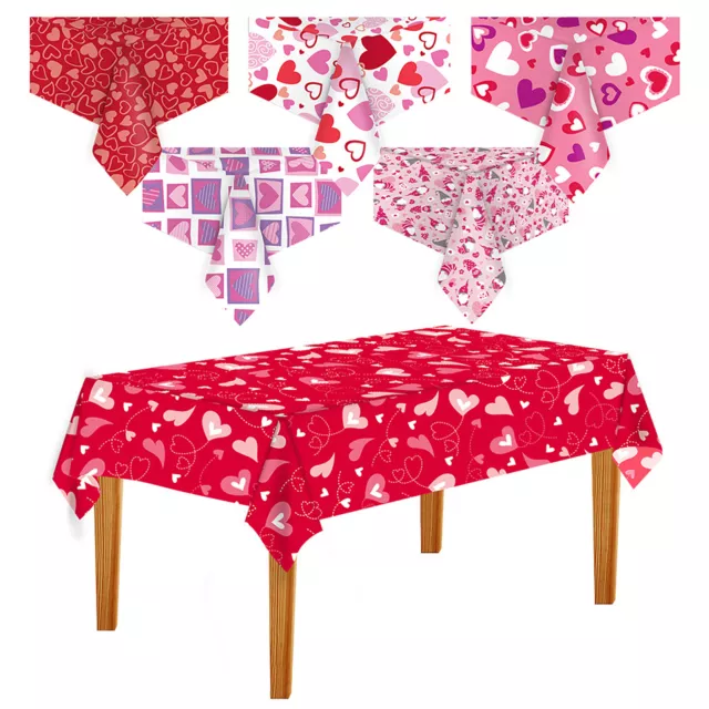 Waterproof Tablecloth Red Heart Theme Decor Romantic Valentine's Day for Holiday