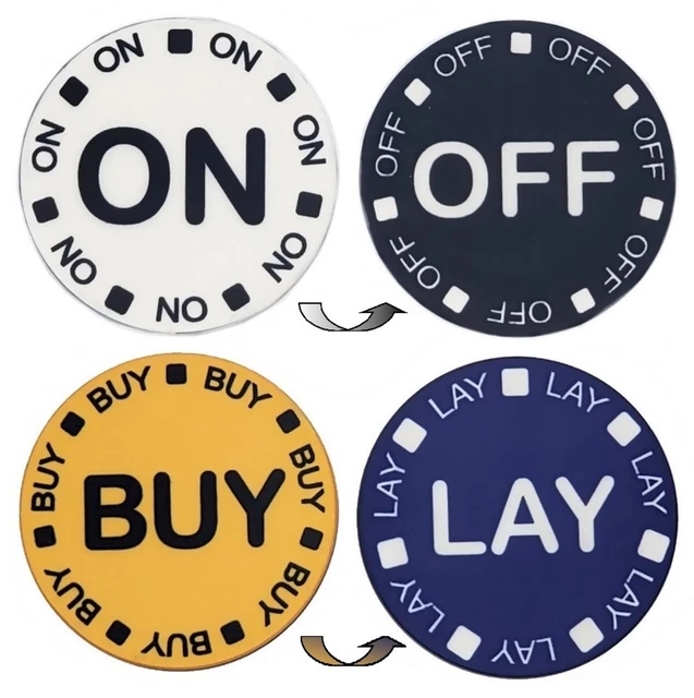 2-Sided Craps On/Off and Buy/Lay Ceramic 1.5" Chip-Size Lammer Buttons Paxk