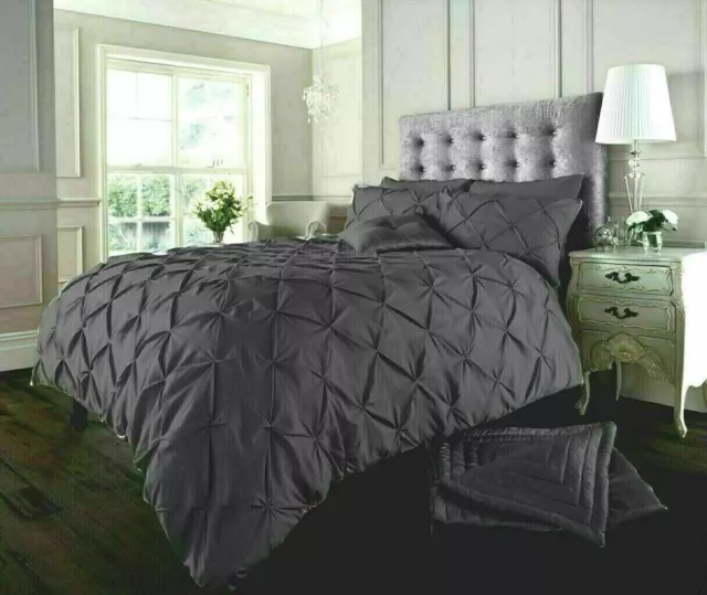 ⭐Eliza Egyptian Cotton Mix Pintuck Duvet Cover Set Bedding Sets Double Charcoal⭐