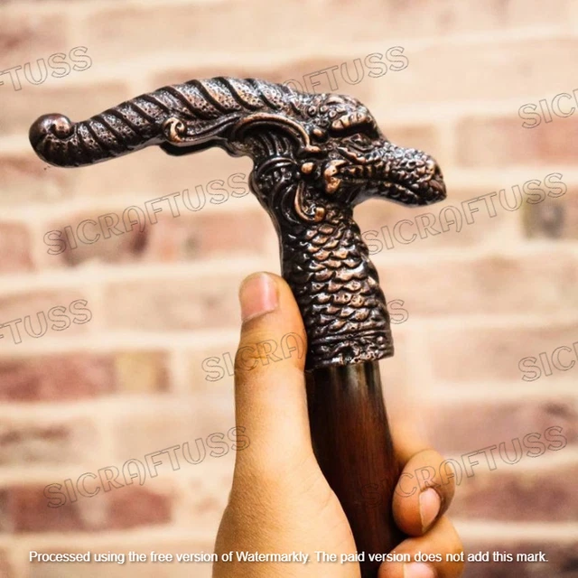 Canne De Marche Sculptée Main Dragon En Bois - Style Victorien - Neuf Avec étiquettes