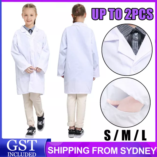 1-2PCS Kids Doctors White Lab Coat Scientist Childrens Fancy Dress Costume Girls