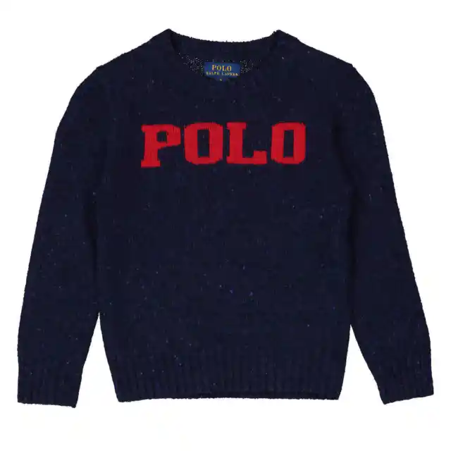 Polo Ralph Lauren Navy Logo Intarsia-Knit Wool-Blend Sweater