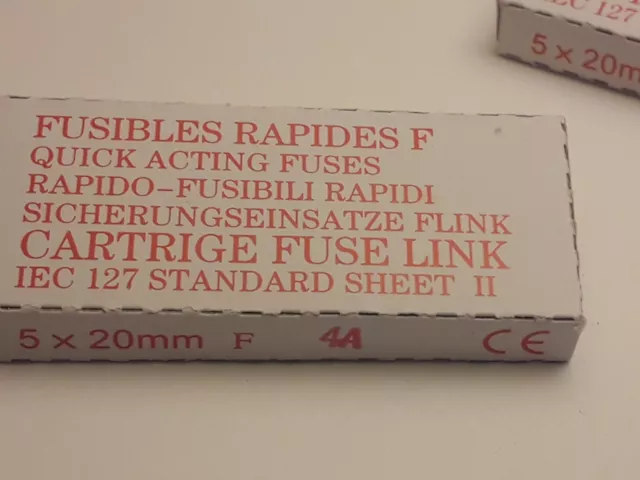Fusible en verre rapide 50x20mm 4A (1boite de 10).RAPIDE F.LAC.CE.