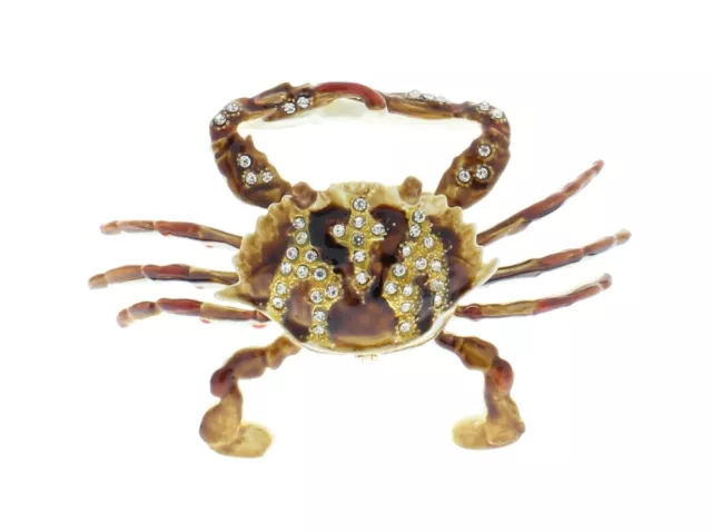 Jeweled Brown Crab Ocean Nautical Crystal Ciel Hinged Collectible Trinket Box