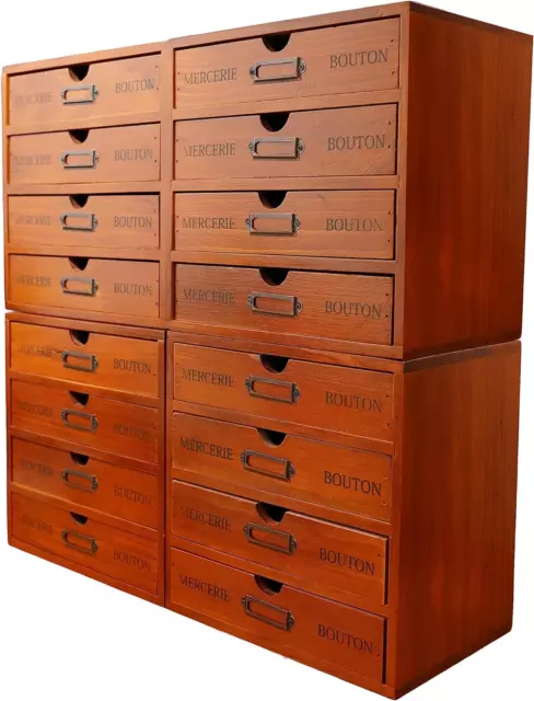 16-Drawer Wooden Storage Box (19.6”X6.89”X19.6”) Vintage Filing Cabinet in Walnu
