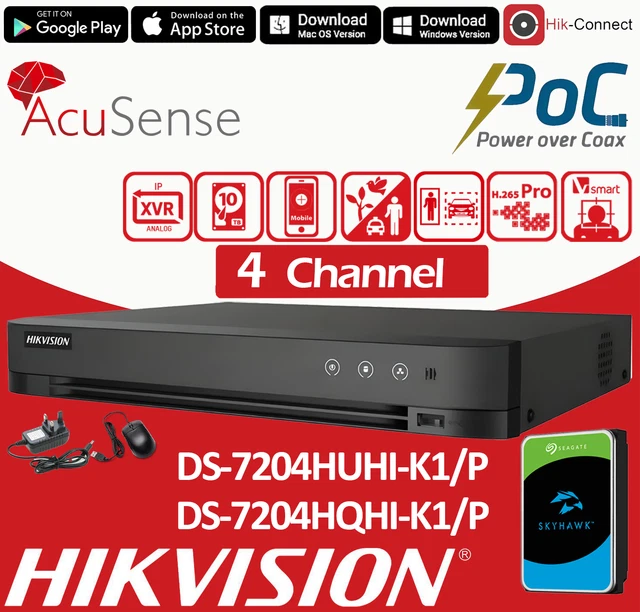 HIKVISION 8MP, 4MP DVR Smart CCTV Video Recorder 4 Channel PoC Power 4K ...