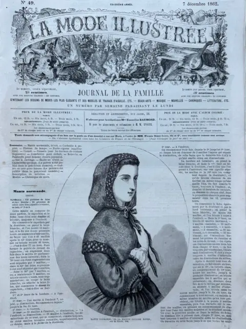 ORIGINAL French MODE ILLUSTREE Dec 7, 1862 magazine. Crochet, Knitting