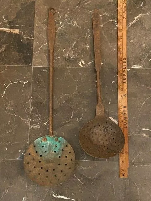 18th -19th century Colonial American Wrought Iron & Copper Skimmers Ladle 23"