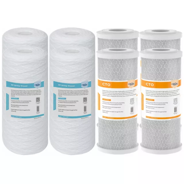 2-8 Pack 10”x4.5” Big Blue String Wound Sediment Carbon Water Filter Cartridges