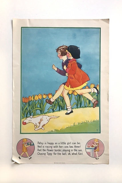 NATIONAL DAIRY COUNCIL Milk 1930 PATSY NED & TIPPY PLAYING Nursery Rhyme POSTER