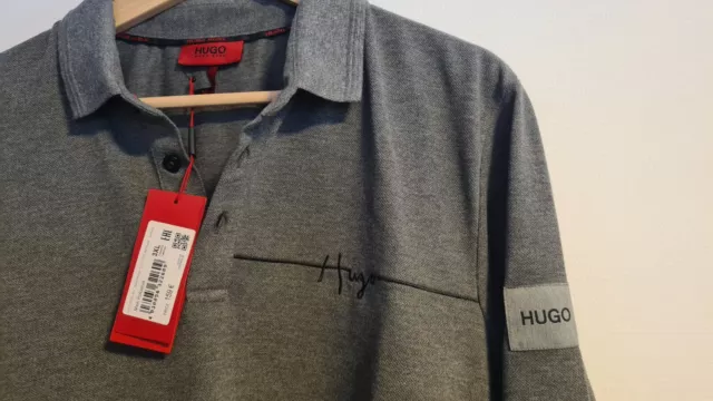 HUGO BOSS Poloshirt Langarm für Herren Gr. 3XL grau Shirt Pullover