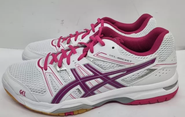 Asics GEL-Rocket 7 Indoor Court Schuhe weiß Fuchsia Damen Größe UK 9 REF Warmwasser