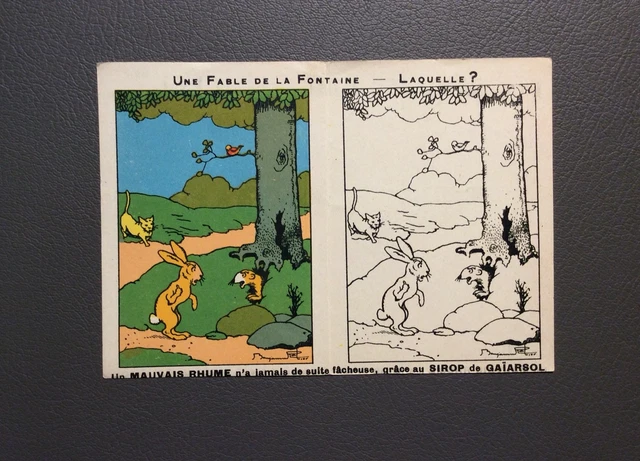 Les Fables de La Fontaine par Benjamin Rabier série D. Carte double