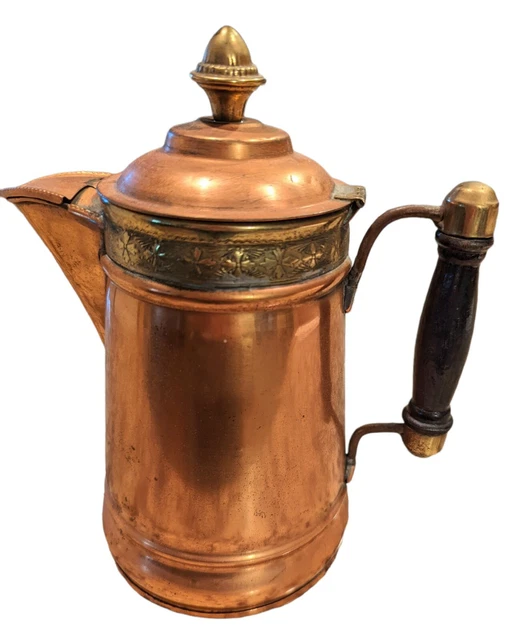 ANTIQUE VINTAGE 3 Copper/Brass coffee tea pot kettle black wood handle