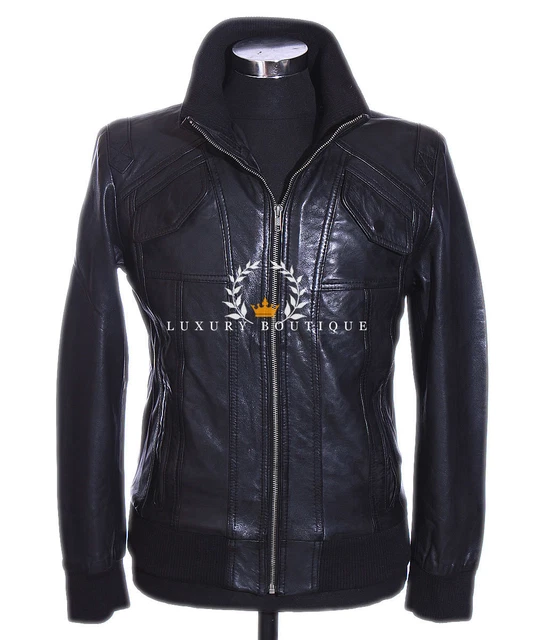 Cruise Black Men's Smart Retro Bomber Real Soft Lambskin Leather Fashion Jacket