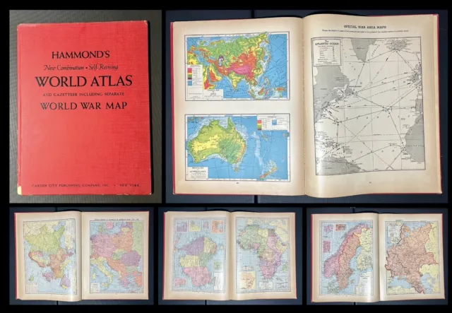 Vintage Hammond's World Atlas & Gazetteer VINTAGE maps WWII WW2 history