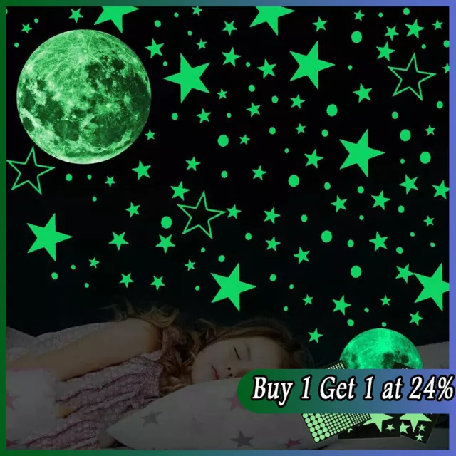 436 Wall Glow In The Dark Moon+Stars Stickers Baby Kids Nursery Bed Room Ceiling